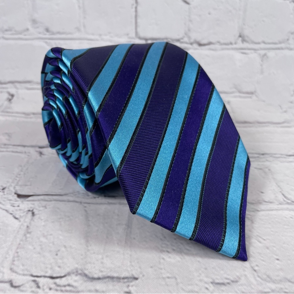 Paul Malone Turquoise Blue And Purple Striped Silk Tie